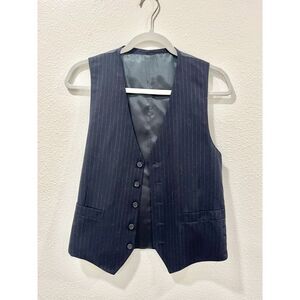 Vintage navy blue pinstripe wool button up vest